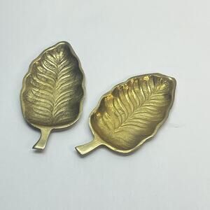 Vintage Brass Leaf Trinket Dish‎ Set of 2 Mid Century Modern Catchall Trays Gold